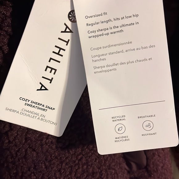 NWT Athleta Cozy Sherpa Snap Sweatshirt in Burgundy - Small - Picture 6 of 8